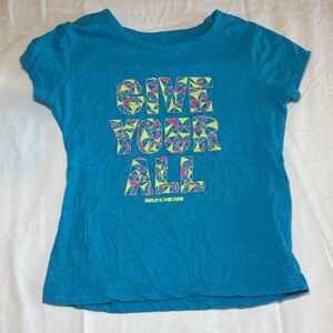 Skechers Girls Teal Graphic 'Give Your All' Short Sleeve Tee